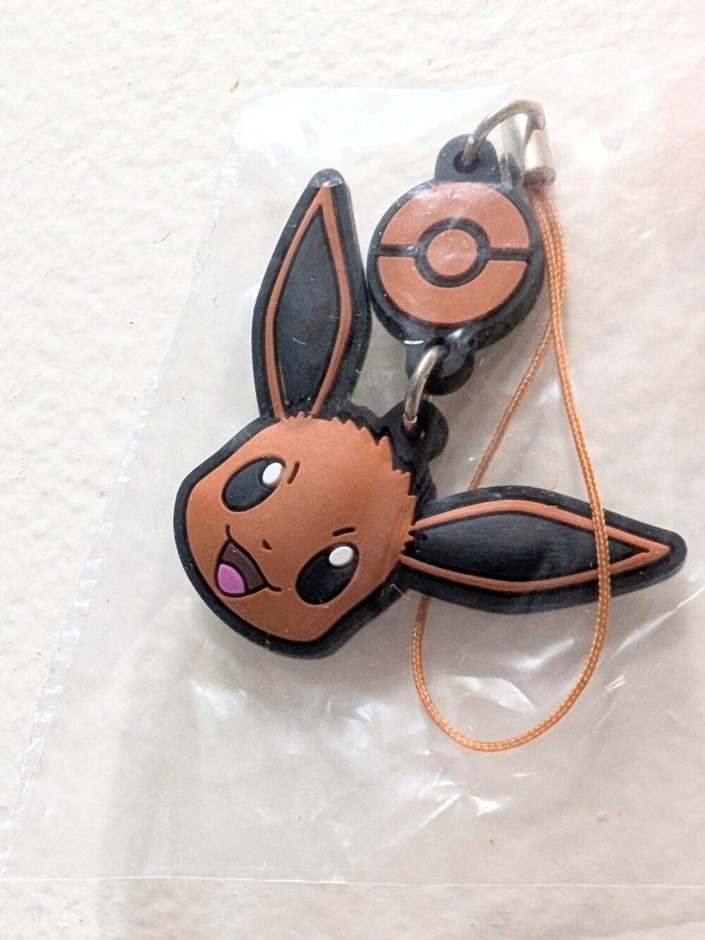 Eevee Face Maskot Strap Rubber Keychain Gachapon 2013 Japan Pokeball